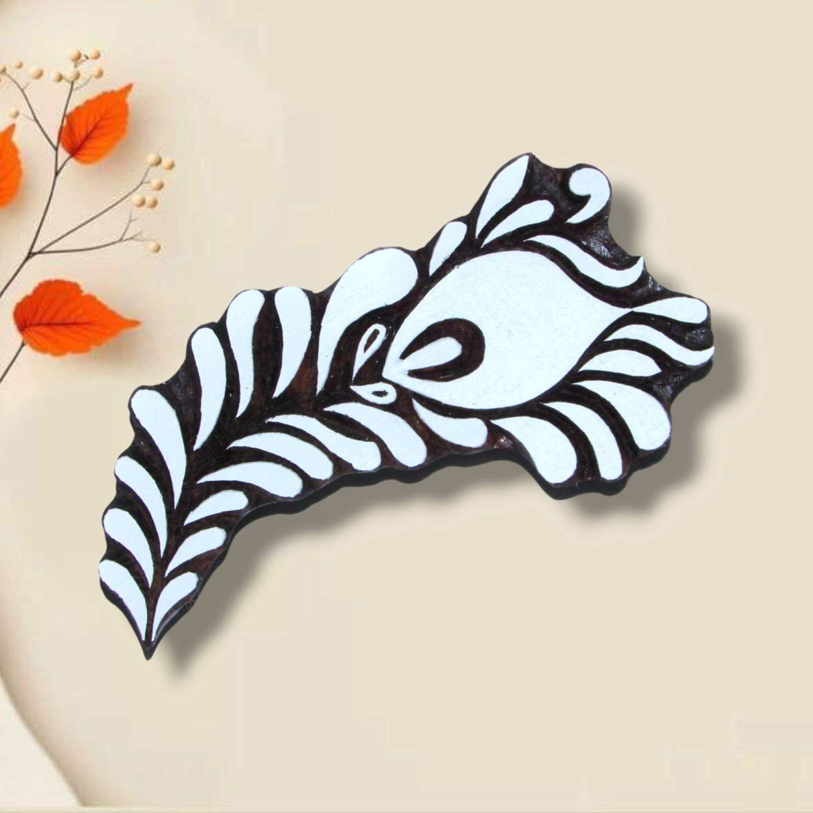 Handcrafted wooden printing stamps wing for unique designs and high-quality print on fabric, paper, clay, mehndi, use on any other surface