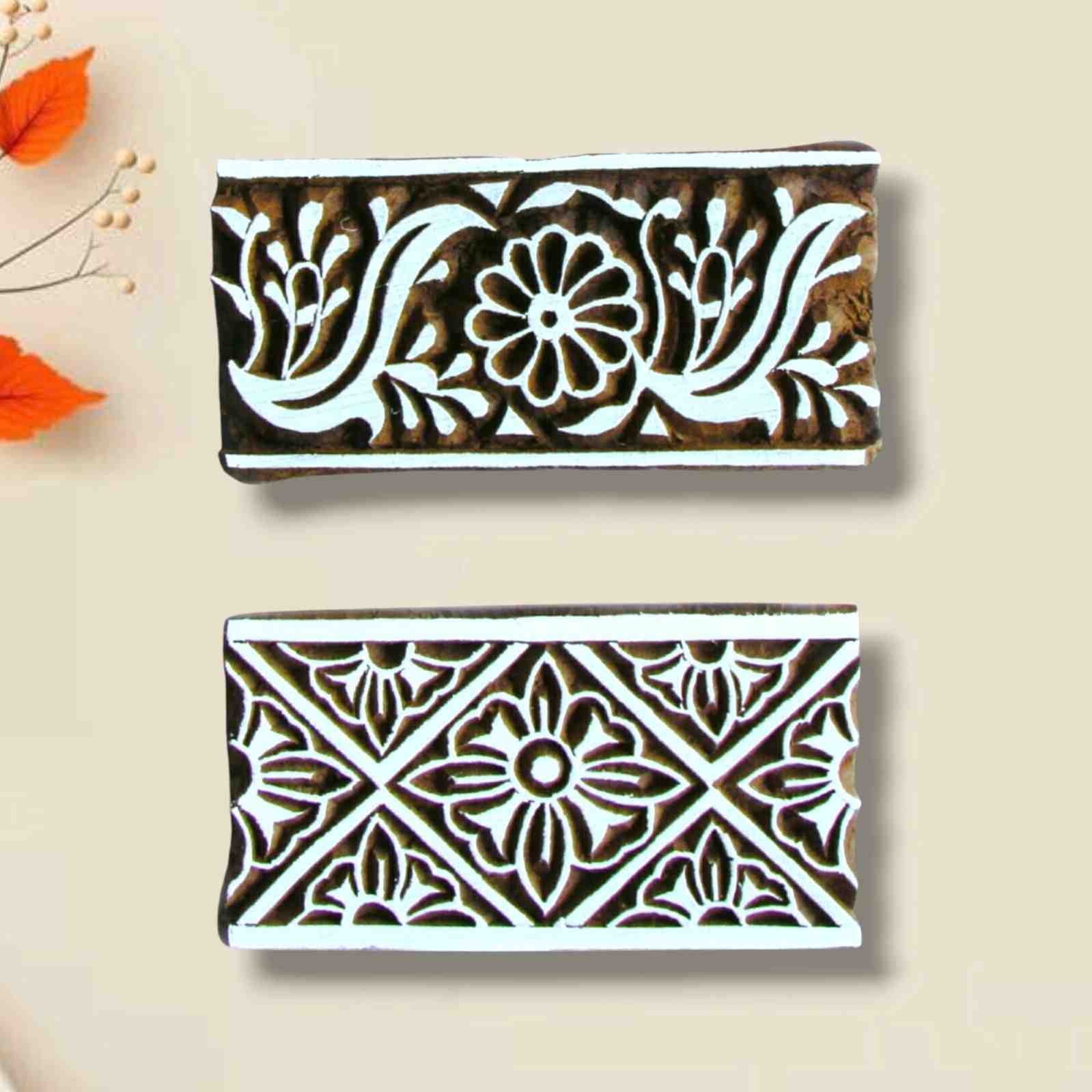 Handcrafted printing stamps border set for unique designs and high-quality print on fabric, paper, clay, mehndi, use on any other surface