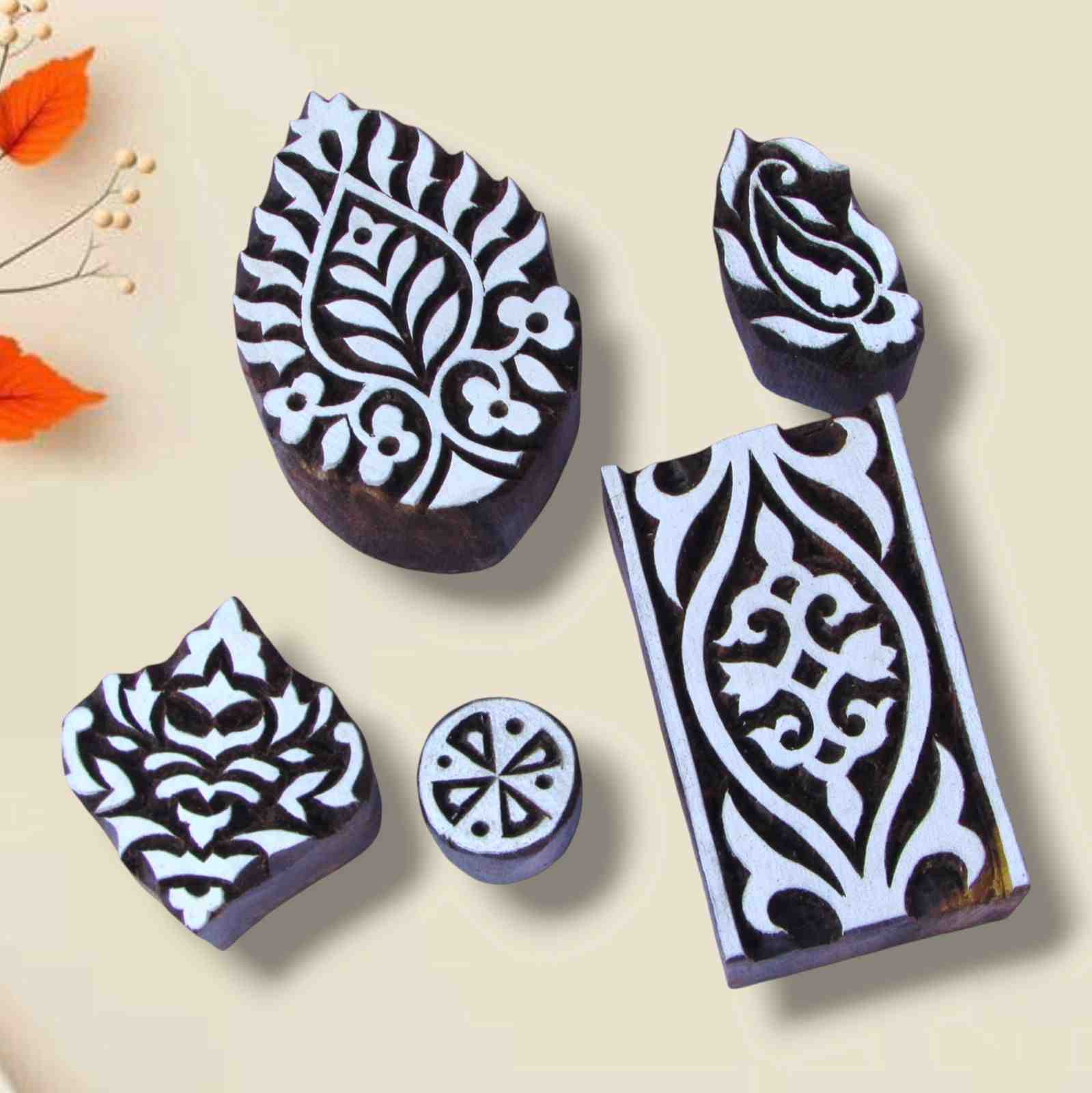 Handcrafted wooden printing blocks booti set for unique designs and high-quality print on fabric, paper, clay, mehndi, use on any other surface