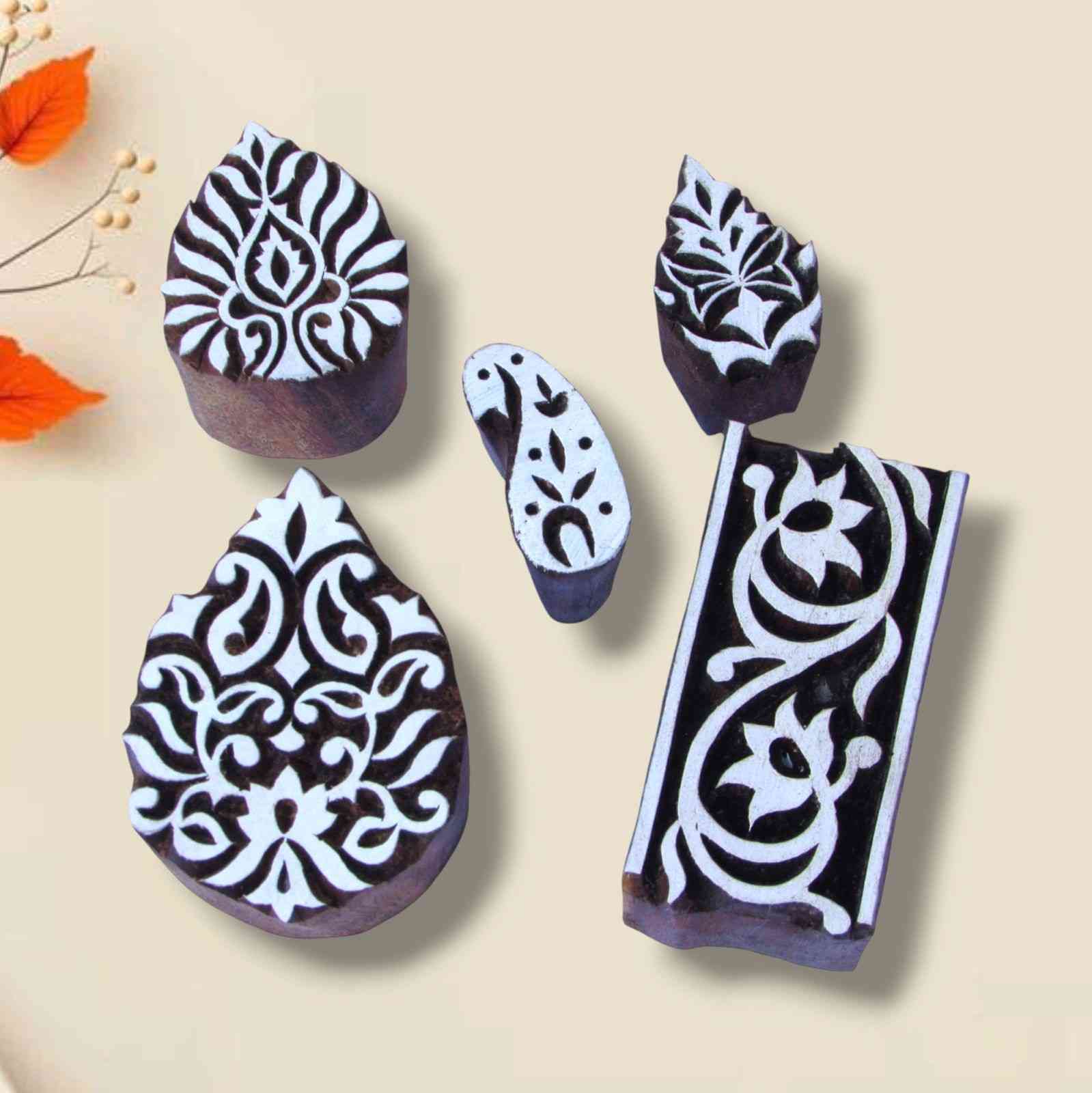 Handcrafted wooden block buti set for unique designs and high-quality print on fabric, paper, clay, mehndi, use on any other surface