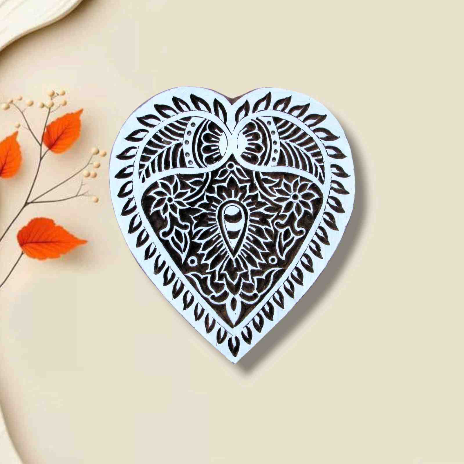 Handcrafted Heart Shape Printing Blocks and high-quality wood blocks print on fabric, paper, clay, mehndi, use on any other surface