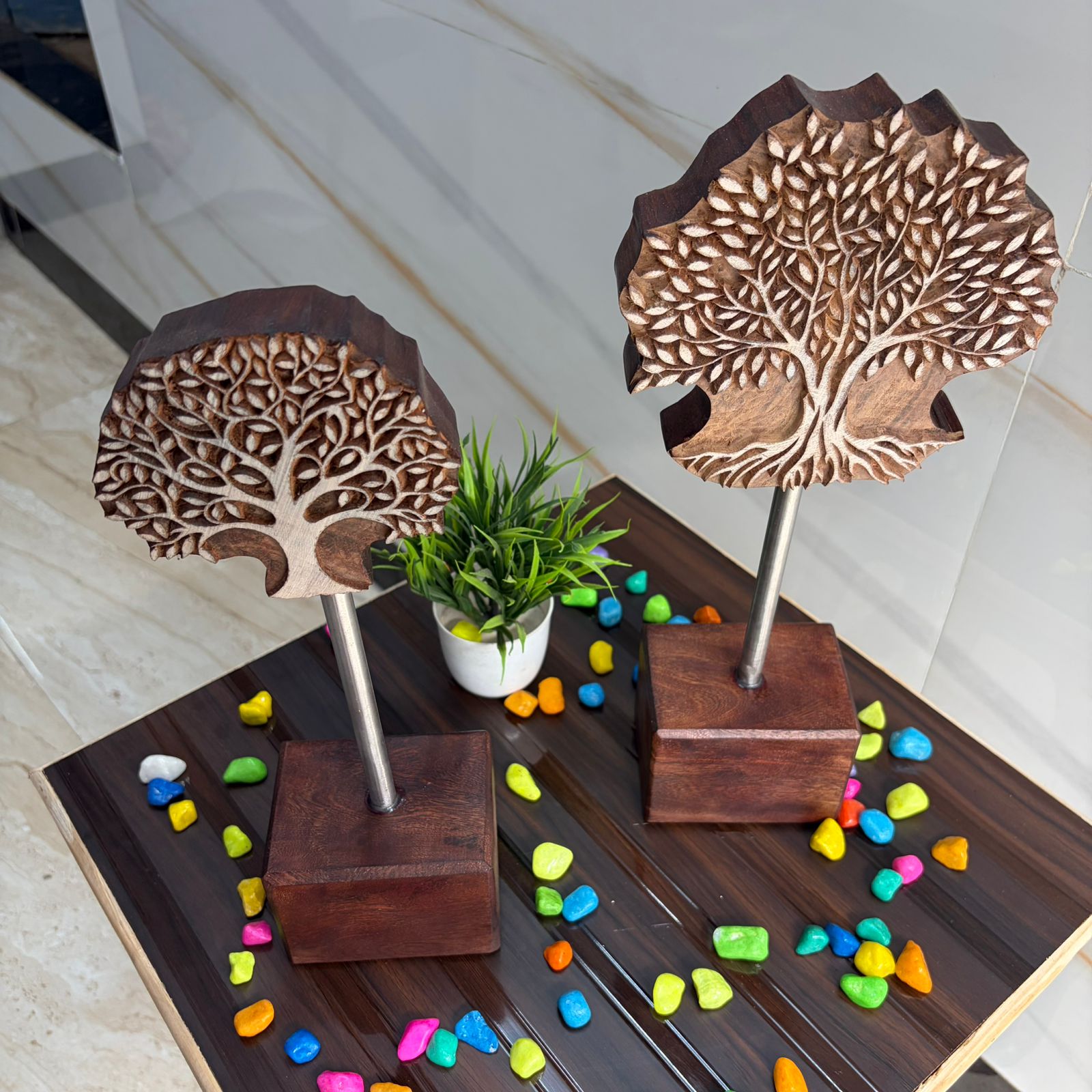 Set Of 2 Pieces Wooden Tree Table Decor SIZE: 15 INCHES, 12 INCHES - Image 3